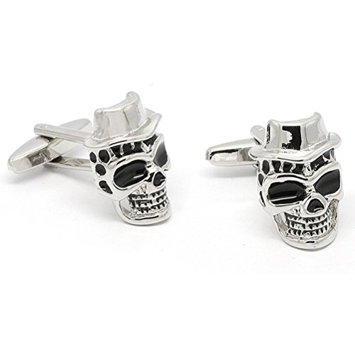 Boutons de manchette pour homme en argent avec tête de mort et chapeau en forme de croix, M, Laiton, Sans pierre précieuse Cover