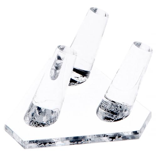 Plymor Clear Acrylic Ring Finger Display, Triple on Triangle Base, 3.5" W x 3.25" D x 1.75" H (3 Pack)