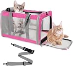 Pet Carrier for Large Cats of 16 Lbs, Collapsible Carrier Bag for Medium Cat or Kittens,Soft Sided Puppy Carrier with Sturdy Travel Transport Strap, Adequate Ventilation, 4 Mesh Windows (Pink)