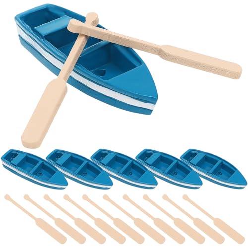 NUOBESTY Mini Wooden Rowboat Ornaments 6-Piece Set with Oars Nautical Coastal Decor for Home Tabletop Ocean Room Decoration 2.44X0.78X0.39In