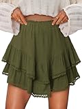 onlypuff Flowy Shorts for Women Ruffle Skorts Cute Mini Skirts Country Concert Outfits Coastal Cowgirl Coachella Outfits Tennis Skort Army Green M