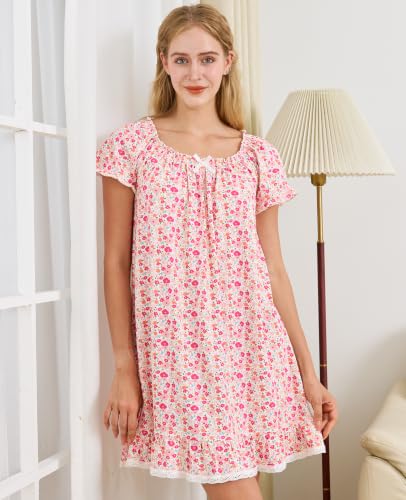 Image of Nanxson Women's Cotton Nightgown Short Sleeve Sleepwear Vintage Nightshirt