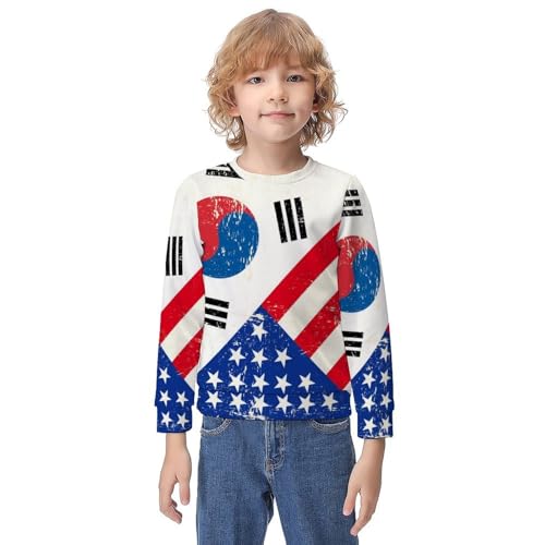 USA And Korean FlagChildren's Casual Pullover Sweatshirt Loose Fit8-10Y Style