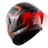 1Storm New Motorcycle Bike Modular Full Face Helmet Dual Visor Sun Shield with Rechargeable LED Tail Light: LED-X90 Arrow Orange