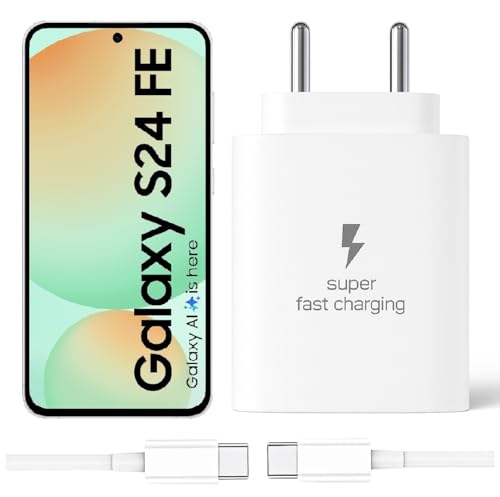 Image of 25W Type-C Charger with Cable Compatible with Samsung-Galaxy S24 fe 5g | Super Fast Charger Adapter for S23 /S24 /S25 /S21Fe /A14 /M17 /M06 /M07 /M05 /F05 /F15 /F06 /M36 /A55 / F17 /A16 /M16 /A56 /A36 /A35 /A26, White