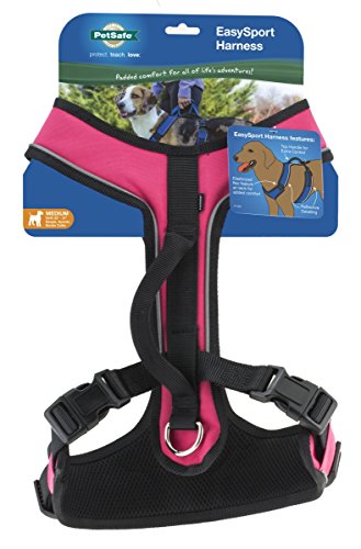 PetSafe EasySport Dog Harness Adjustable Padded Dog Harness with Control Handle and Reflective Piping Medium, Pink