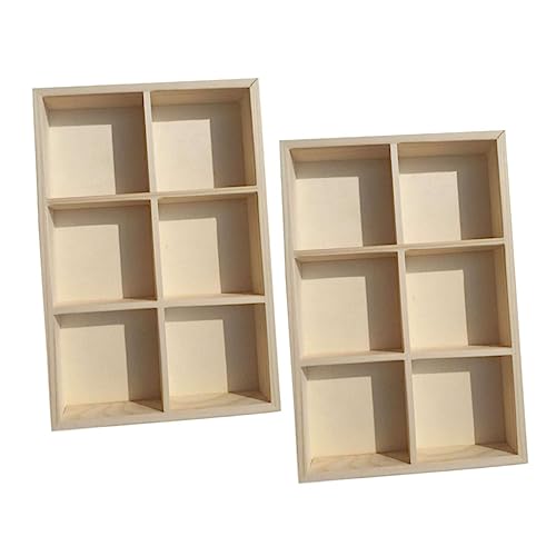PLAFOPE 6-compartment Wood Storage Boxes 2pcs Crayon and Pigment Organizer for Artists Desktop Painting Tool Case Creative Art Supplies Holder