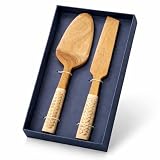 Scissors Art Natural Wooden Cake Server Set – Handmade Mango Wood Cake Knife & Pie Server with Woven Handle | Eco-Friendly Lightweight Pastry Server Set for Cake, Pie, Pizza & Dessert Serving