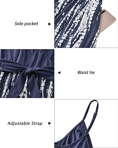 Image of OUGES Womens Summer Maxi Dress V Neck Floral Adjustable Spaghetti Strap Beach Dresses with Pockets