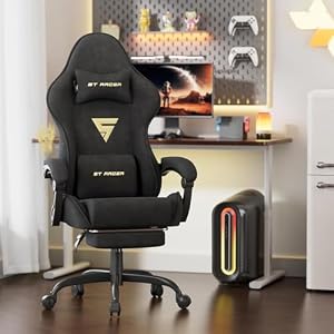 WoRaum Silla Gaming Ergonómica con Masaje de Cintura,Silla Gamer Reposapiés y Reposacabezas Retráctil,Silla Oficina Material de Terciopelo cómodo,Negro