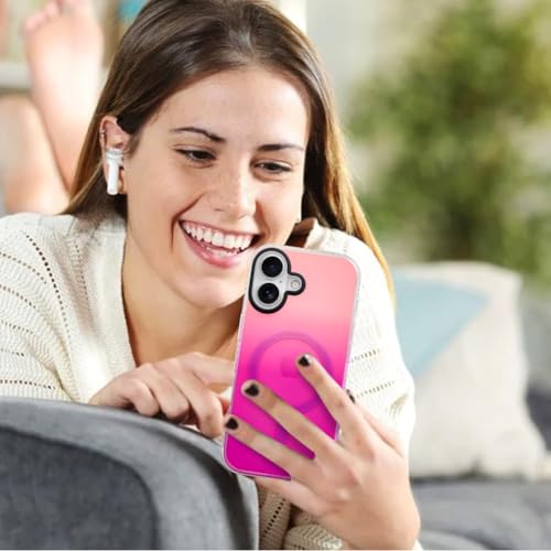Image of AIGOMARA Magnetic Case for iPhone 17, Compatible with Magsafe, Fluorescent Iridescent Case for Women Girls, Shockproof Translucent Matte Protective Cover 6.3 Inch 2025, Pink Purple