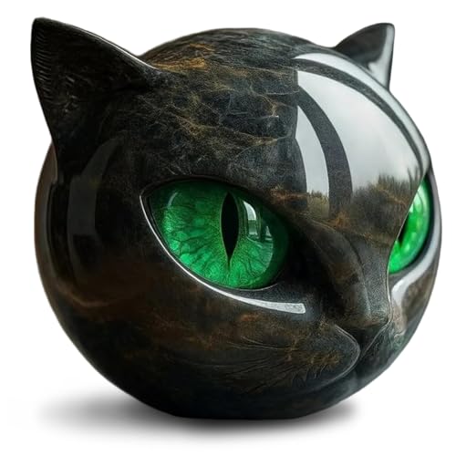 Escultura de Gato Negro de Lujo, Figura de Gato de cerámica con Gemas de la Suerte y Ojos Verdes, un Regalo Refinado para la decoración del hogar y la Oficina..