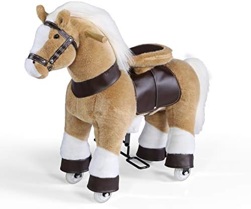 FAO Schwarz 1005102 Ride-On Pony with Integrated Wheels & Front Wheel Drive, Soft Plush Fur & Mane, Built-in Saddle & Handlebars, Brown, Pack of 1