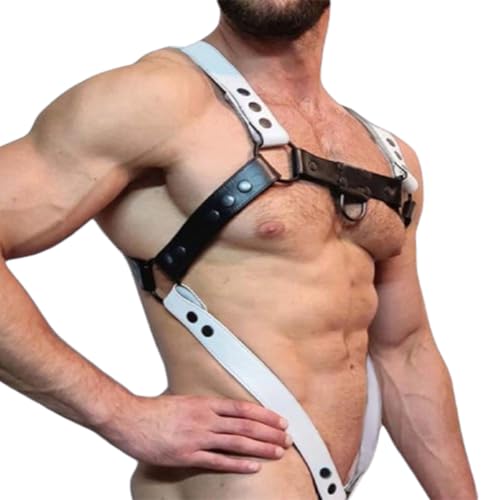 Men's Harness Belt Black and White Men Chest Harness Sexy Punk Body Harness Belt Buckle Clothes Outfits Shoulder Straps with Buckle Nightclub Cosplay Clubwear