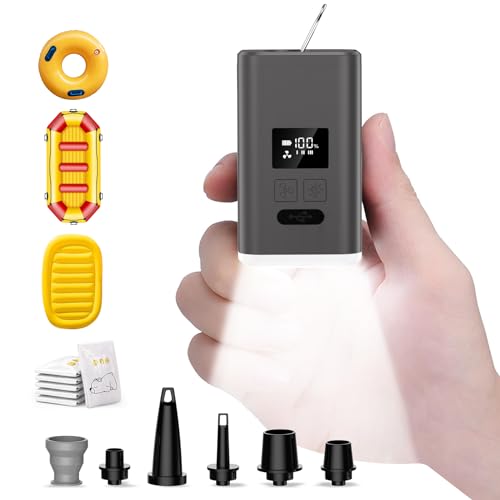 QMQ Portable Electric Air Pump, Mini Camping Pump 3.5 kPa with 3000mAh Battery, Cordless Inflator Deflator, Fast Inflate Deflate for Pool Floats Air Bed Air Mattress Swimming Ring (Black)