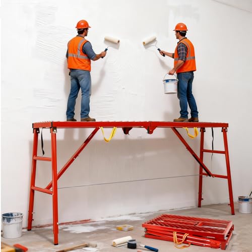 Scaffolding Platform - 29.5-49 Height Adjustable with Handrails, 1100LBS Scaffold with Reinforced Hinges for Warehouse Home DIY