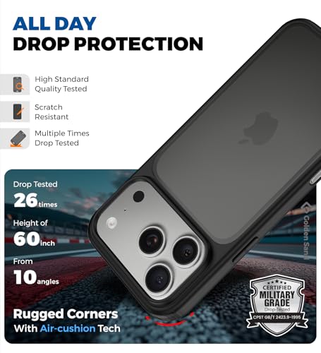 Image of Golden Sand Rugged Frosted Back Cover Case for iPhone 17 Pro Max 5G - Semi Transparent,Shockproof, Slim Profile, Matte Grip (Deep Black, TPU+PC)
