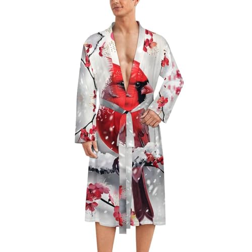 Red Bird Snowy Day Funny Men's Robe Soft Lightweight Bathrobe Long-sleeve Spa Robes