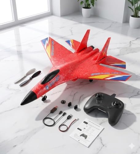 Image of SU-27 RC Fighter Jet: 2.4GHz High-Speed RC Airplane with LED Lights, 6-Axis Gyro & Durable EPP Foam - Easy to Fly Electric Aircraft Toy for Kids, Beginners & Adults (SU-27 RC Fighter Jet)
