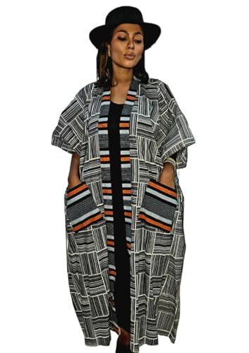 Kimono de plage coton ample léger vetement de bain femme tendance motif noir blanc orange