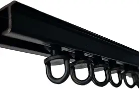Trilho Suíço Simples Max Alumínio Preto – Kit com Deslizantes + Terminais de Brindes Trilho Cortinas Blackout e Tecidos(3,0 METROS)