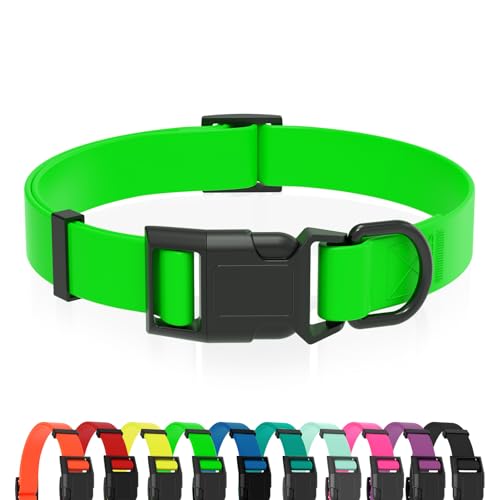 Image of Waterproof Dog Collar, Easy to Clean Rubber Dog Collars with Quick Release Buckle Fits Small Medium or Large Dogs (Green, M (11.8-18.5 inch))
