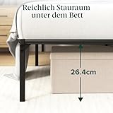 Zinus Elias Bettgestell 90 x 200 cm mit Moderne Kopfteil - Metallbett 90x200 mit Metall-Lattenrost - 30 cm Hohe Plattform mit Freiraum Darunter - Kein Boxspringbett Erforderlich - Schwarz