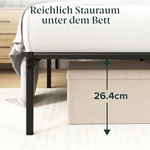 Zinus Elias Bettgestell 90 x 200 cm mit Moderne Kopfteil - Metallbett 90x200 mit Metall-Lattenrost - 30 cm Hohe Plattform mit Freiraum Darunter - Kein Boxspringbett Erforderlich - Schwarz