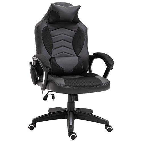 HOMCOM Luxe Fauteuil/Chaise de Bureau Gamer Fonction Massage + Chauffage intégrée Dossier inclinable Noir