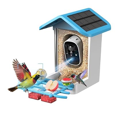 Bird Feeder with Camera, 2K Smart BirdCamera with Solar Powered, AI Identify Birds Species, Instant Arrival Alerts, 2.4Ghz WiFi Bird House for Outdoors, Ideal Gift for Family and Bird Lovers (Blue)