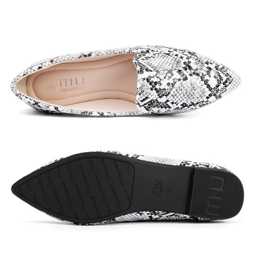 Image of MUSSHOE Pointed Toe Flats for Women, Comfortable Business Casual Work Shoes, Slip On Loafers with Arch Support, Office Walking Flats for All Day Standing
