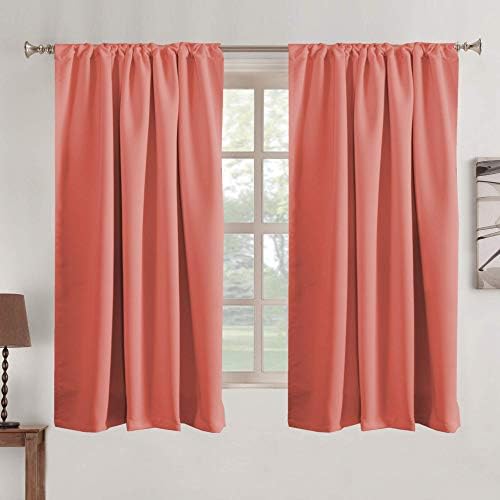 Turquoize Coral Curtains for Bedroom Blackout Curtains 63 Length Energy Efficient Thermal Insulated Curtains Back Tab/Rod Pocket Window Curtain Panels - 2 Panels Set- Coral, 52 x 63 Inches