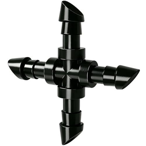 Kepmix Drip Irrigation Universal 1/4" Barbed Cross Fitting, 45 Pack Drip System Parts Double Barbed Cross Tee Connectors Fits 1/4-Inch Drip Tubing Irrigation for Drip Line Sprinkler System Connection