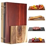 Acellegic 4 Pcs Acacia Wood Book Cutting Boards Set with Wooden Bookend Holder Book Shaped Solid Wood Cutting Board for Kitchen Fruits Vegetables Meat Fish Cheese Bread(Standard)