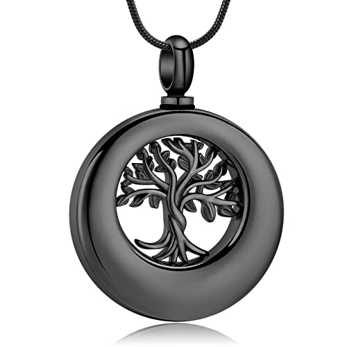VCCWYQK Collar de urna para cenizas para mujeres hombres círculo árbol de la vida eternidad conmemorativo colgante ceniza cremación joyería
