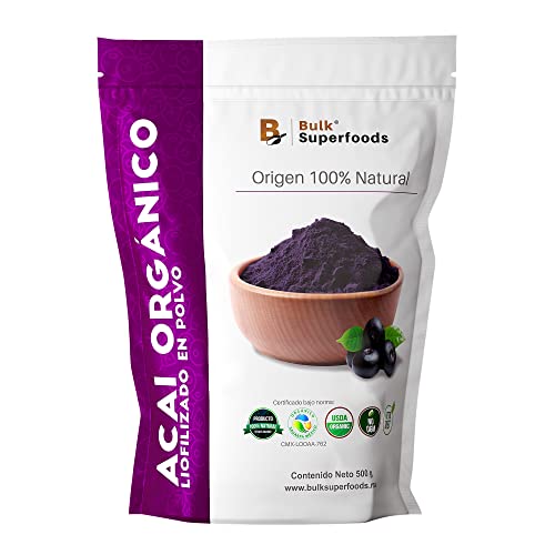 Productos Para La Desintoxicación, Acai en Polvo 100% Natural y Orgánico | Contiene 500g | BULK SUPERFOODS | Açai Berry Liofilizado | Organic Acai Powder Açai Berry Freeze Dried |...
