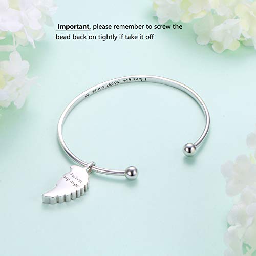 Yinshan Cremation Jewelry 925 Sterling Silver Memorial Ashes Keepsake Urn Bangle Bracelet With Angel Wing Pendant Engraved I Love You 3000 Times Iron Men Fans Gifts (Wing Bracelet Without Chain) #TOP3