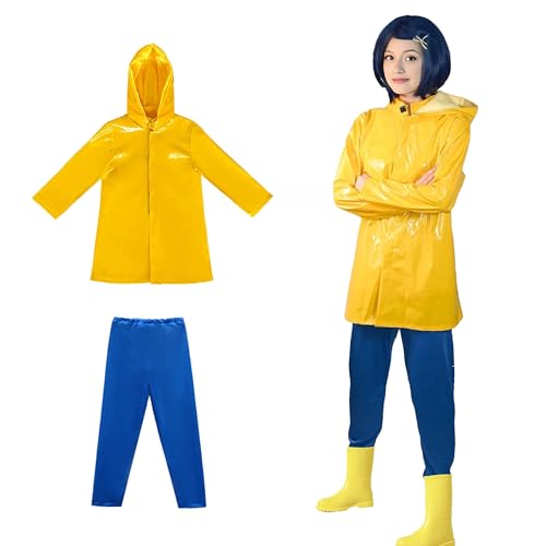 Caroline Costume Adult Women Yellow Raincoat and Blue Pants