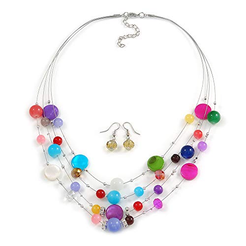 Juego de collar y pendientes concha y cristal multicolor el regalo ideal de 52cm 1