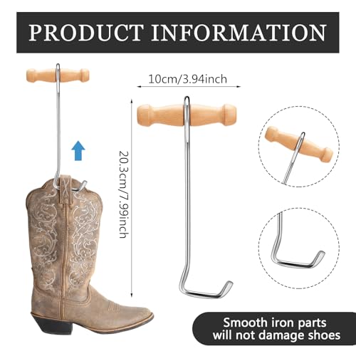 Briwooody 2 Pcs Boot Jack and Puller Boot Remover Hooks for Unisex Women Men Cowboy Waders Easily Pulling - Thumbnail 3