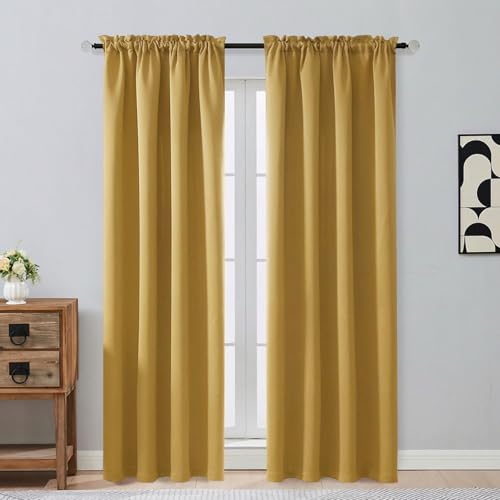 Image of Bright Gold Blackout Curtains for Bedroom 84 Inch Length 2 Panels Set, Thermal Insulated Curtains for Living Room Nursery, Energy Saving Cortinas Blackout para Dormitorio, 2x40Wx84L