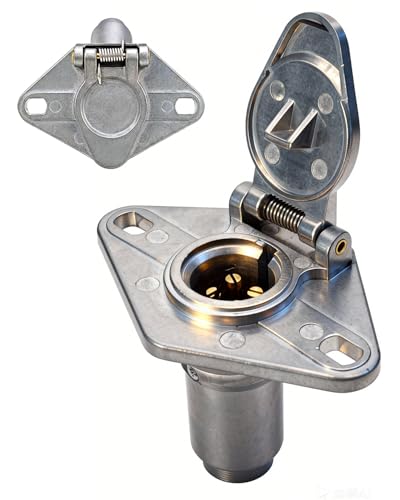 GLUWPA 4-Pin Round Trailer Connector - Vehicle-Side Weather-Resistant 4 Way Trailer Plug with Die-Cast Zinc Housing, SAE Standard for Trailers/Trucks/RVs, Supports Taillights/Brake Lights