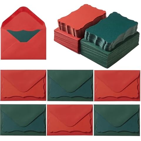 100 Pack Christmas Mini Envelopes with Red Green Blank Note Cards Small Self-Adhesive Envelopes Small Business Card Envelopes(4 x 2.7 Inches) (Christmas Red Green) Cover