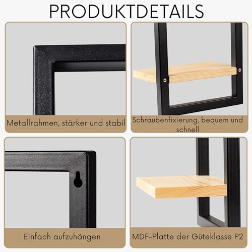 hi-home Set mit 3 Wandregalen, Schwebende Regal für die Wand Deko, Hängeregale zur Wandaufbewahrung, Quadratische Bücherregal Wand, Wandregal Holz Hängeregal für Schlafzimmer, Wohnzimmer, Braun