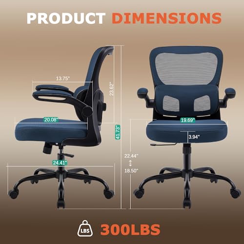 Image of AreShark Office Chair Ergonomic Desk Chairs with Adjustable Lumbar Support, High Back Breathable Mesh Chair with Wheels& Flip-up Armrests,Rolling Swivel Comfy Task Computer Chair for Home Work Gaming