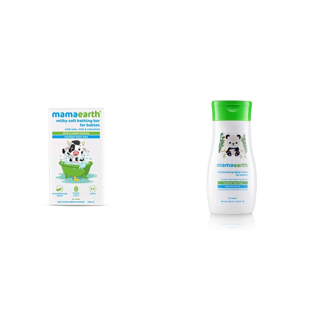 Mamaearth Milky Soft Baby Bathing Bar 75g x 2 with Oats, Milk & Calendula, Gentle on Skin and Mamaearth Daily Baby Lotion 200ml with Cocoa Butter, Shea Butter & Jojoba Oil for Nourished Skin-picture-24
