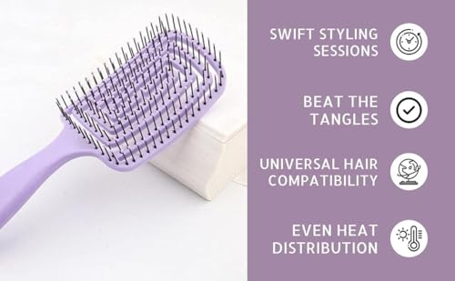 Image of Combelle Vent Hair Brush for Women & Men | Fast Blow Dry Detangling Paddle Brush | Scalp Massage Hairbrush with Flexible Cushion Base | Heat Resistant Styling Brush for Wet & Dry Hair | Purple
