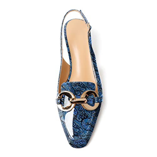 Escarpins slingback à talon bloc 5cm avec bout carré et chaîne métallique