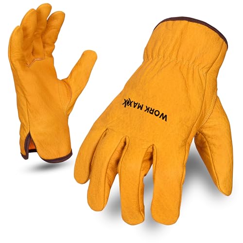WORK MAXX Gardening Gloves Leather, Heavy Duty Thorn Proof Gardening Gloves for Men & Women