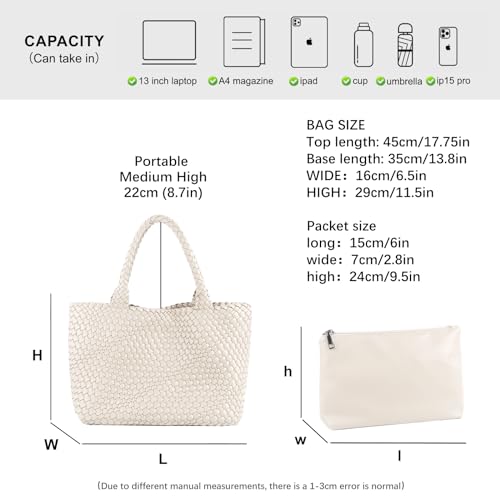 Image of Woven Tote Bag Womens Purse Vegan Leather Shoulder Handbags Fashion Summer Beach Tote Bags Large Travel Totes
